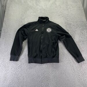 Adidas Chelsea Football Club Jacket Mens Small Black Polyester Stretch Full Zip